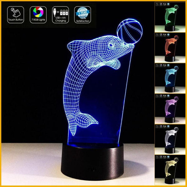 DELFINO in 3D con palla Lampada led 7 colori da scrivania multicolore – Shop  Ricomincio da tre